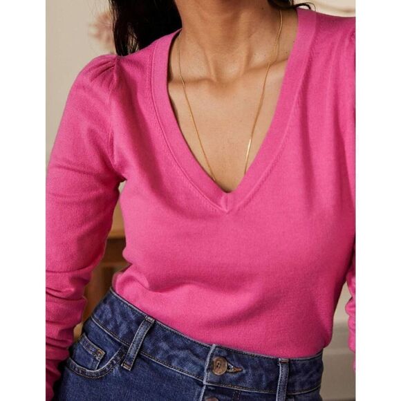 BODEN Cotton V-neck Jumper XS Highland Long Sleeve Knitwear Candy Pink - Picture 4 of 10